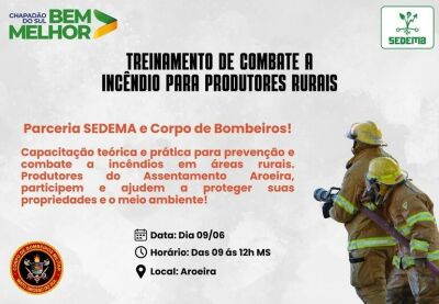 Imagem da notícia Produtores de Chapadão do Sul terão curso gratuito para combater incêndios rurais: veja como participar